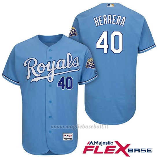 Maglia Baseball Uomo Kansas City Royals Kelvin Herrera Light Blu 50th Season Flex Base
